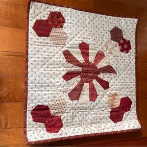 Handmade Red Patchwork Quilt decor- Classic Floral Design